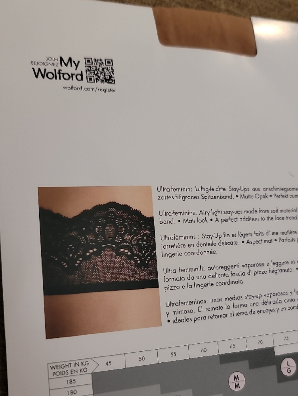 Wolford Lace Stay-Up Thigh Highs Gobi/Black L - Picture 11 of 14